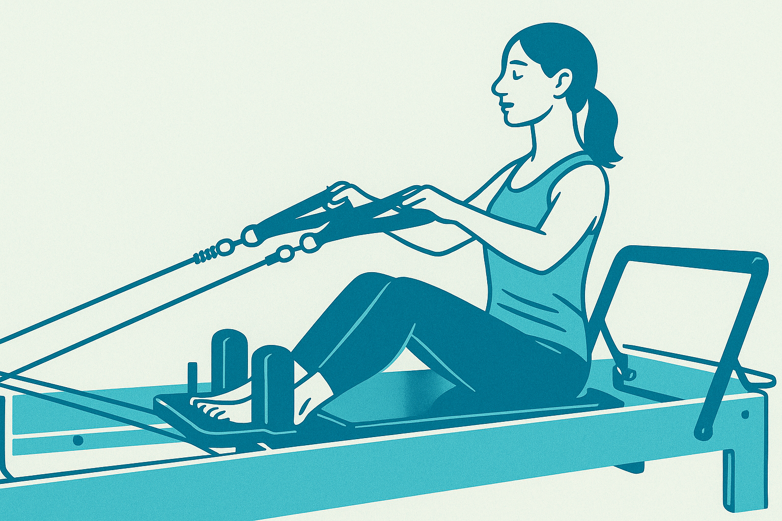 Pilates Reformer en estudio boutique: alumna trabajando con control y respiración